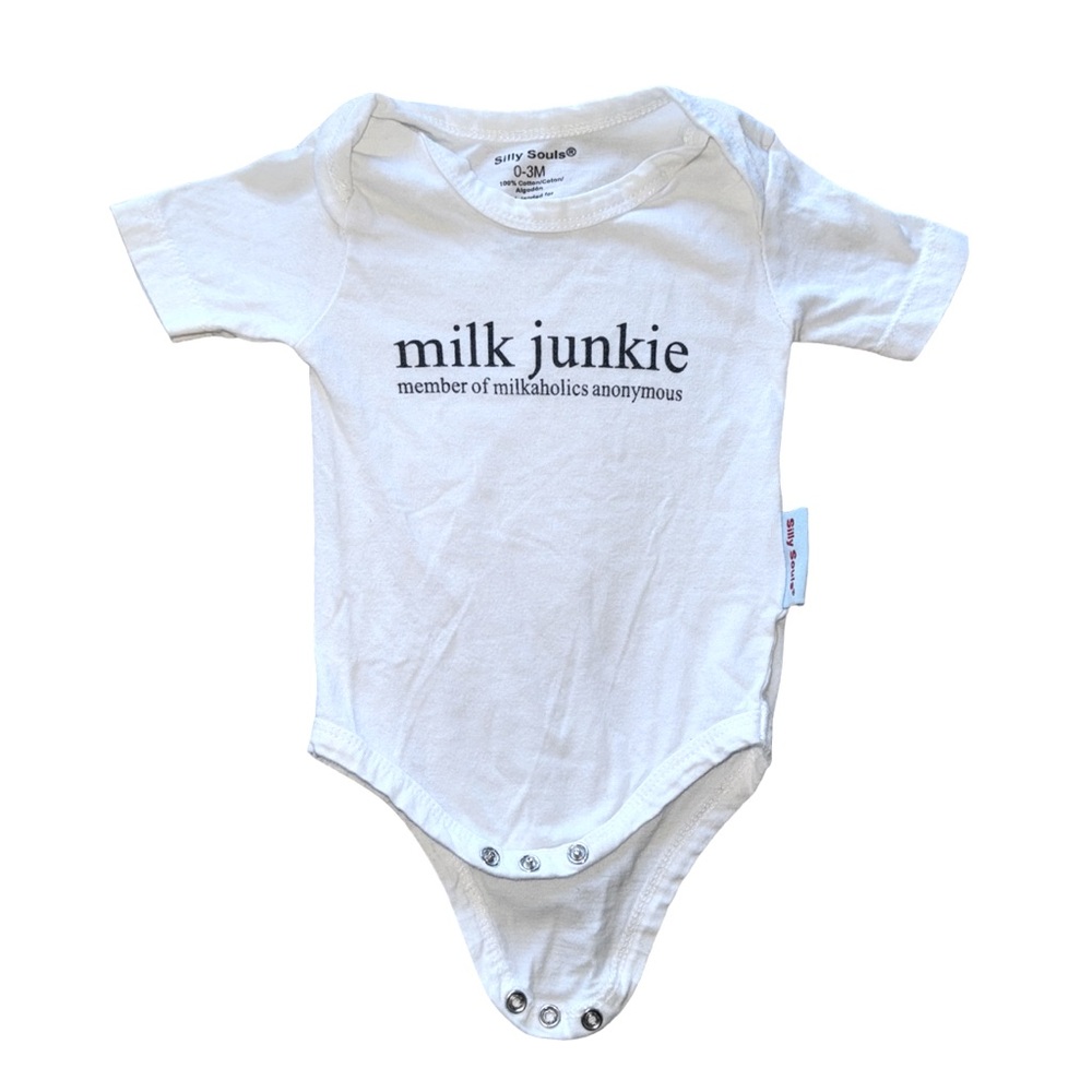 3 FOR $20 SILLY SOULS 0-3M“Milk Junkie Member Of Milkaholics Anonymous” Onesie